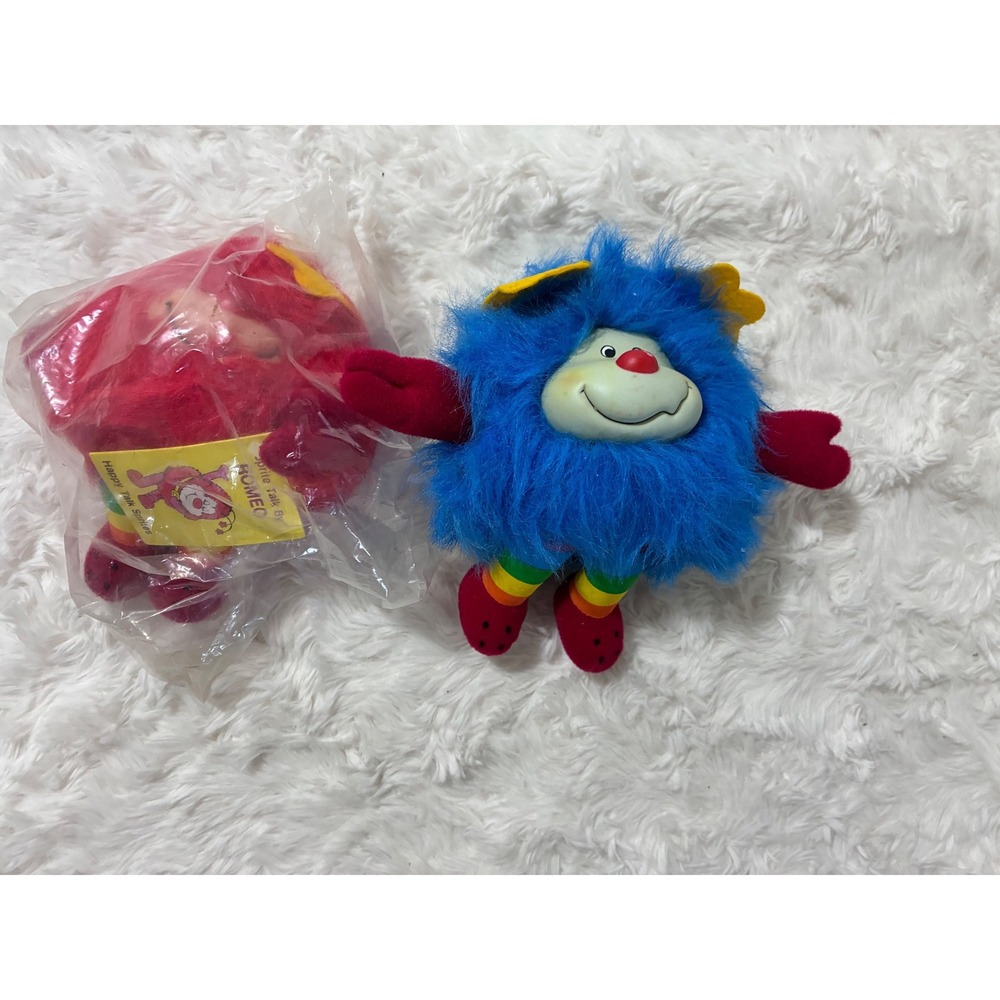 Vintage Sprite Talk by Romeo Happy Talk Sprites Plush Blue Red 1980s Toy Lot 2pc